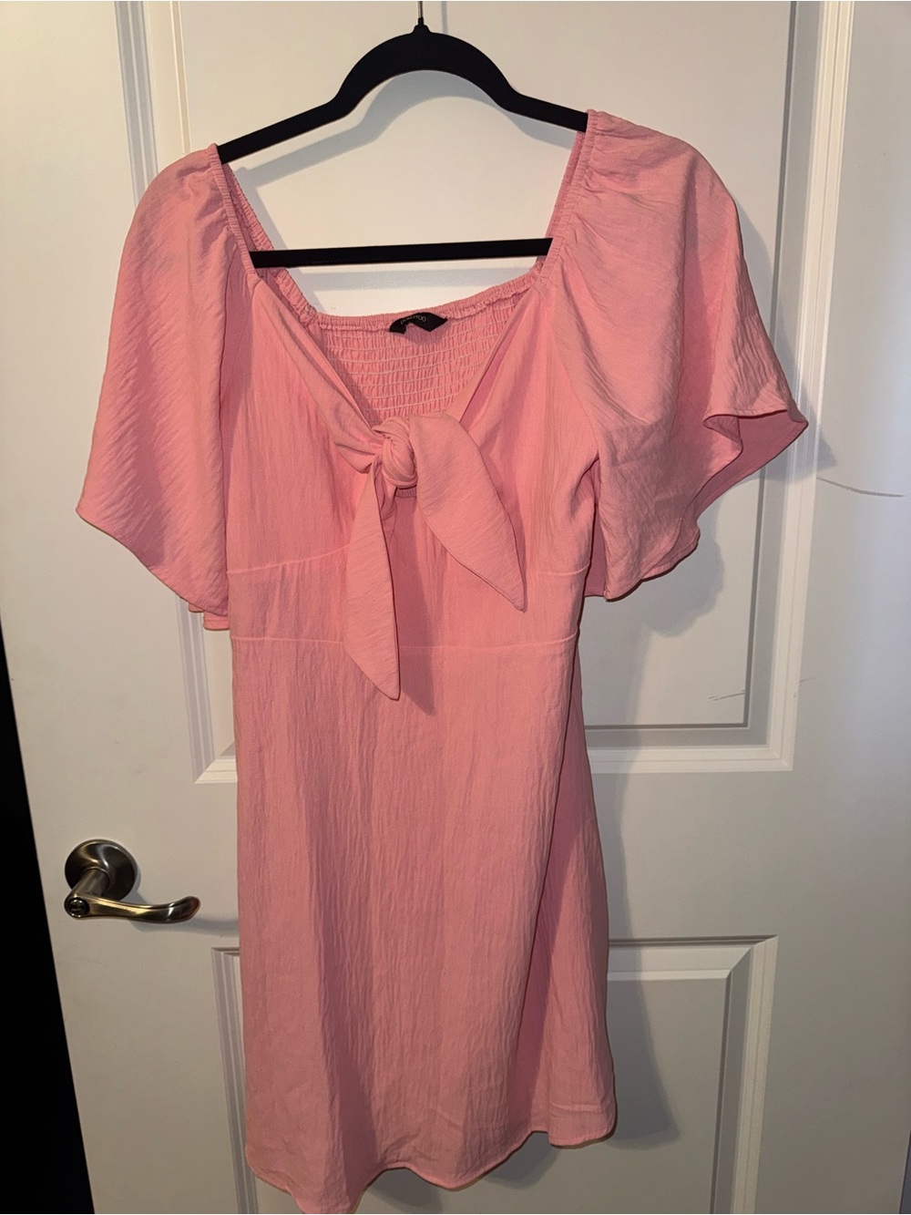 Pink Tie-Front Flutter Sleeve Dress